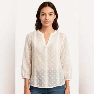 Olive + Oak Sheer White Embroidered Blouse Women’s XS Romantic Boho Chic